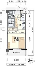 しゃとれ山手町 1Kの間取図画像
