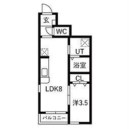 大崎市古川江合寿町3丁目アパート 1LDKの間取図画像