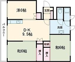 日新町ハイツ 3DKの間取図画像