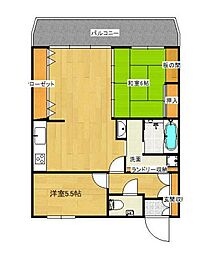第5鶴丸ハイツ西田 2LDKの間取図画像