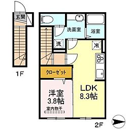 第一洗心コーポ 1LDKの間取図画像
