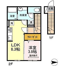 第一洗心コーポ 1LDKの間取図画像