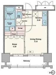 RJRプレシア博多駅前 1LDKの間取図画像