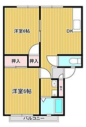 サンライフ久米 2DKの間取図画像