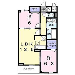 別所中の町アパート(028123701) 2LDKの間取図画像