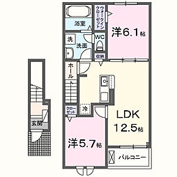 泉北郡忠岡町馬瀬2丁目アパート 2LDKの間取図画像