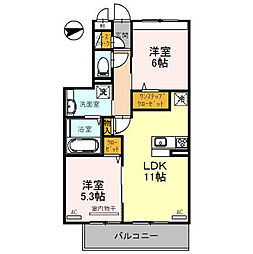 グロリアハイツはびきのB 2LDKの間取図画像