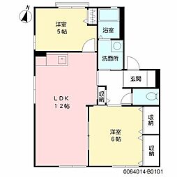 ドミール・ド・エルB 2LDKの間取図画像