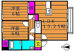 サンビレッジチェリオD 2LDKの間取図画像