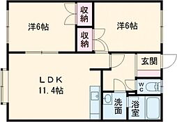 コーポおくのC棟 2LDKの間取図画像