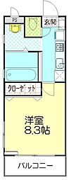 コートフルキ 1Kの間取図画像