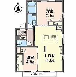 マルベリーハイツA 2LDKの間取図画像