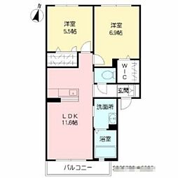 サンアベニュー葛原2 2LDKの間取図画像