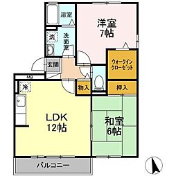 セジュール安井A棟 2LDKの間取図画像
