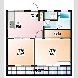 シティハイツ藤 2DKの間取図画像