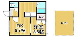 レインボーハウス明野新町No.11 1DKの間取図画像
