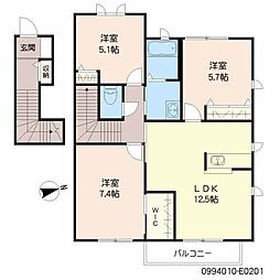 メルベーユ筒井E 3LDKの間取図画像