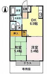 ハイツ・花のこみちB 2DKの間取図画像
