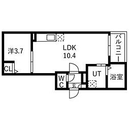 Jack shinhamaI 1LDKの間取図画像
