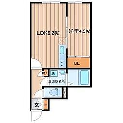 リヴェール台原III 1LDKの間取図画像