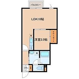 リヴェール上杉B 1LDKの間取図画像