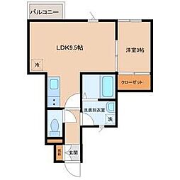 リヴェール上杉B 1LDKの間取図画像