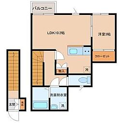 リヴェール上杉B 1LDKの間取図画像