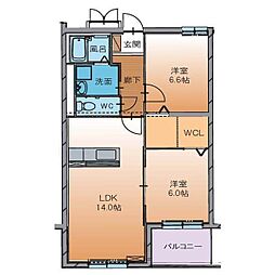 メルヴェール 2LDKの間取図画像