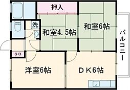 ハイツ・タケナカB棟 3DKの間取図画像