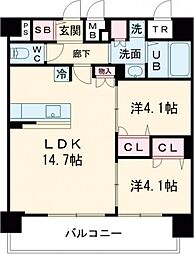 プレリス鶴見緑地グランガーデリア 2LDKの間取図画像