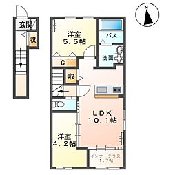 オークヒル 2LDKの間取図画像