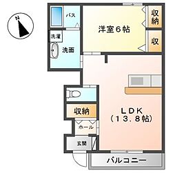 メゾン・アンソレイユ 1LDKの間取図画像