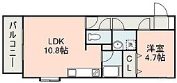 ハイリッヒ新屋敷 1LDKの間取図画像