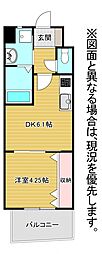 オーヴィジョンクラス浅香通り 1DKの間取図画像