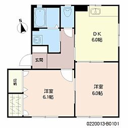 シャーメゾン矢加部B 2DKの間取図画像