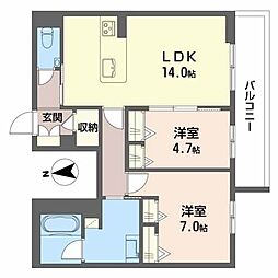 セルディーナ岡崎駅北 2LDKの間取図画像