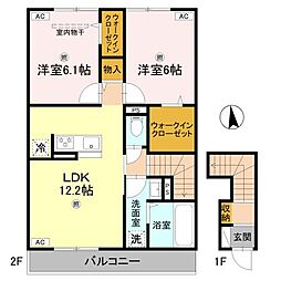 グランヴェール西ノ京 2LDKの間取図画像