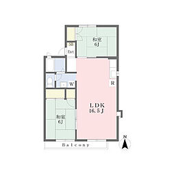 サンハイツB棟 2LDKの間取図画像