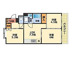 エメラルドマンションリバーサイド貝塚 3DKの間取図画像
