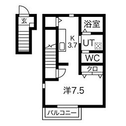 サンクレールB 1Kの間取図画像