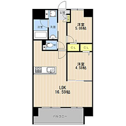 LIBTH菊陽II 2LDKの間取図画像