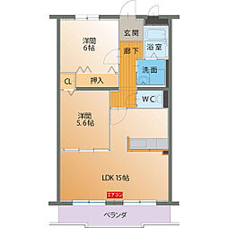 ハートフルマンション蘭 2LDKの間取図画像
