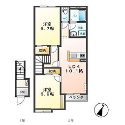 リバレイン 2LDKの間取図画像