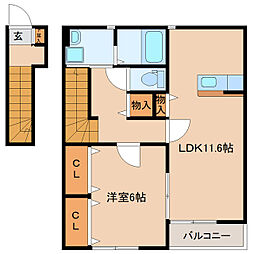 仮)多賀城新田アパートA棟 1LDKの間取図画像