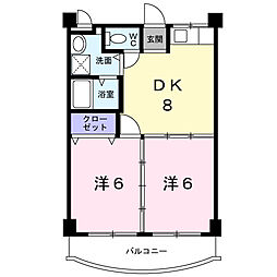 なかざとハイツD棟 2DKの間取図画像