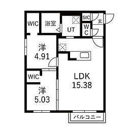 CIEL琴似II(シエルコトニツー)  仮)GA-二十四軒3-3MS A棟 2LDKの間取図画像