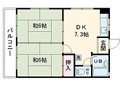 ホワイトキャッスル田崎 2DKの間取図画像