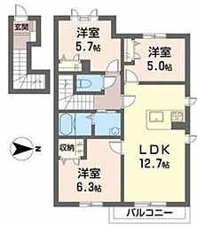 マストコート加古川南B棟 3LDKの間取図画像