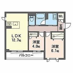 シャーメゾン西朱雀 2LDKの間取図画像