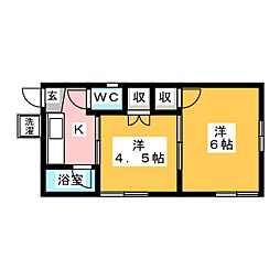 土方ハイツ 2Kの間取図画像